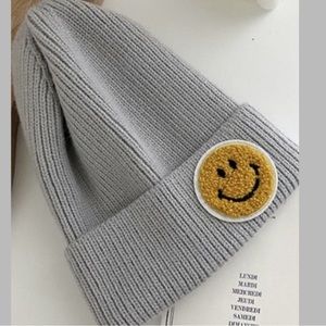 NWT Happy Face Beanie in Grey, One Size